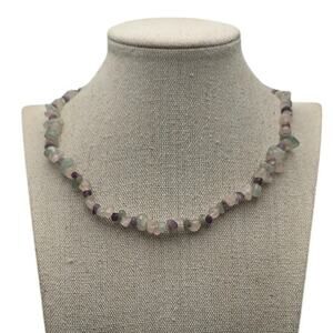 Pastel Gemstone Chip Bead Necklace Fluorite Amethyst Rose Quartz Natural Stone
